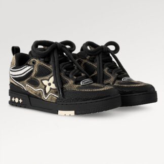 Tenis LV negros con patrones blancos y azules